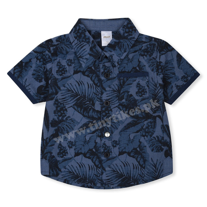 MX Imported Soft Cotton Blue Leaf Printed Casual T-Shirt - TinyTikes.pk