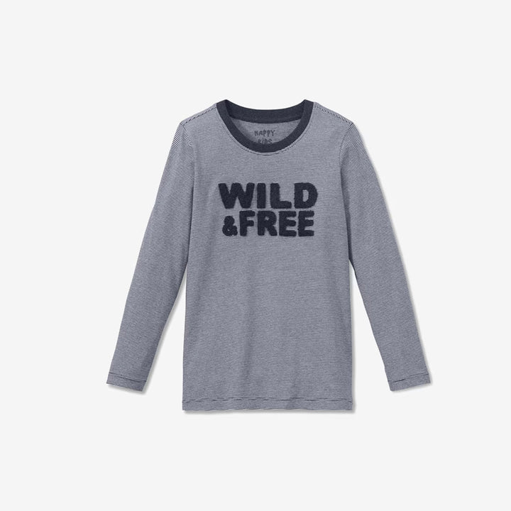 Imported Soft Cotton Jersey Grey With Blue Ling & Wild Free T-Shirt - TinyTikes.pk