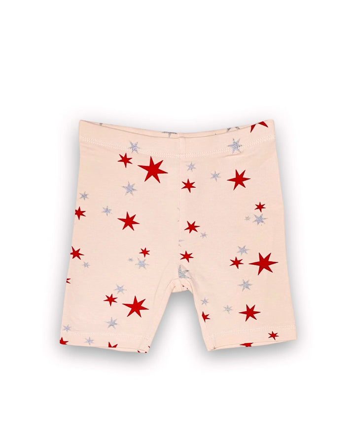 Imported Soft Cotton Jersey Light Pink With Star Glitter Printed Biker Shorts - TinyTikes.pk