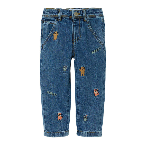 N IT Boy Denim Blue Forest Embroidery Pant
