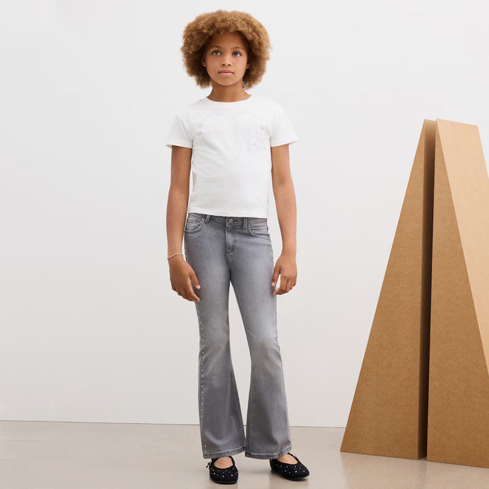 KIDS Girl Grey with studs on the side flare Jeans