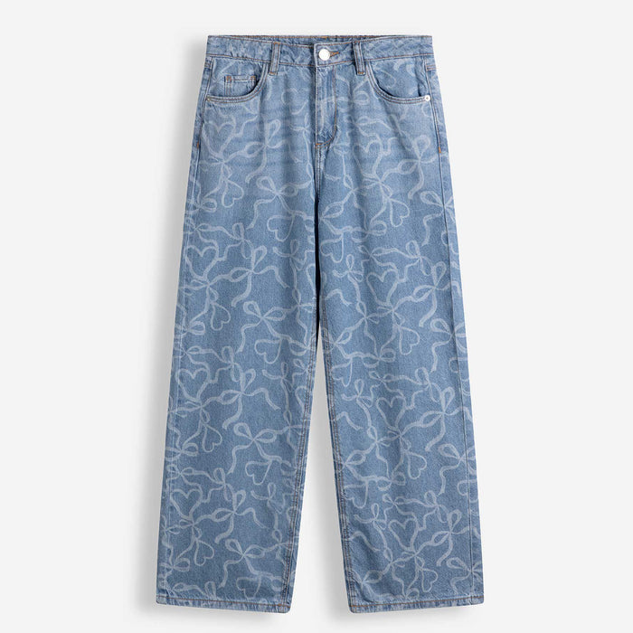 Girl Blue White Bow Printed Plazzo Pant