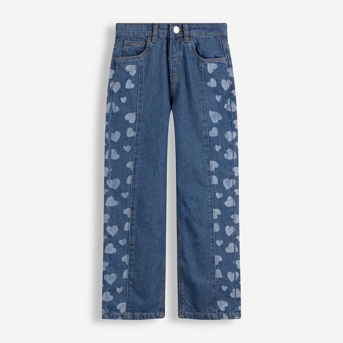 DOPO Girl Blue Side White Heart Printed Pant