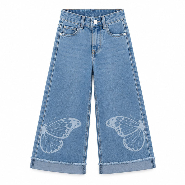 DOPO DOPO Girl Denim Blue  Butterfly Printed Pant