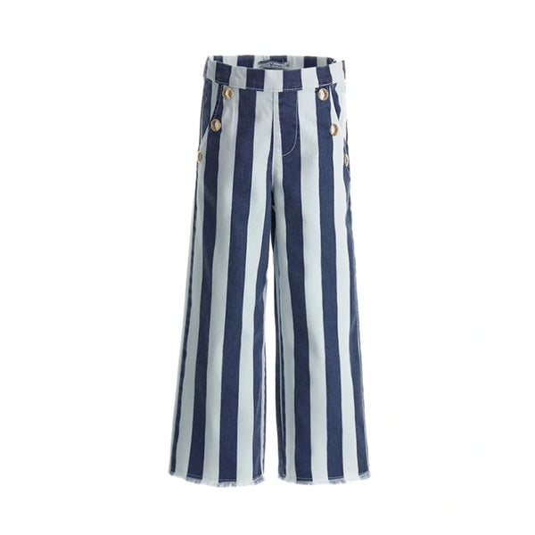 OM Denim Blue And White Lining Side Zip Pant