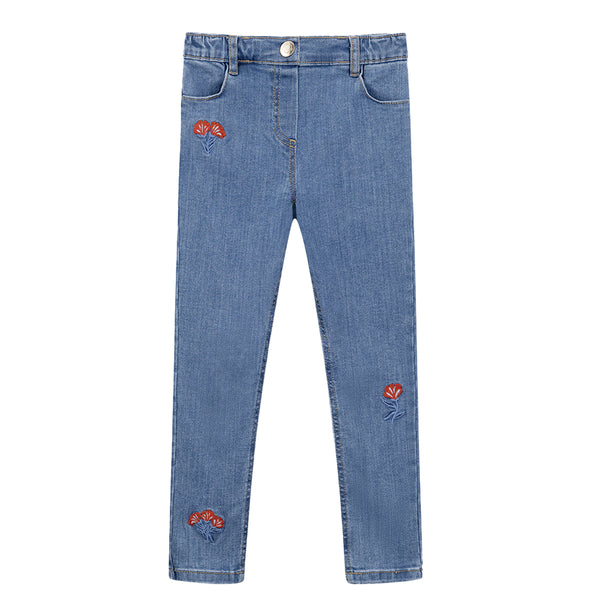 S M Girl Blue Pant With Flower Embroidery