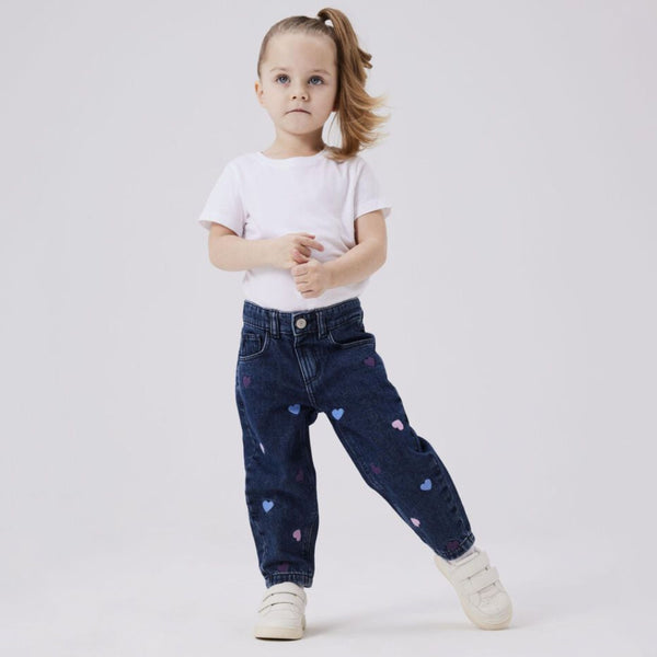 N IT Girl Blue Multi Heart Embroidery Pant