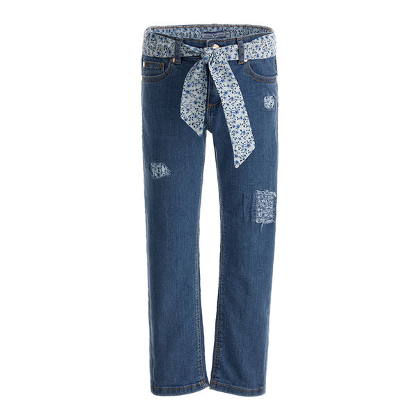 OM Girl Blue Rough Design Pant With Belt