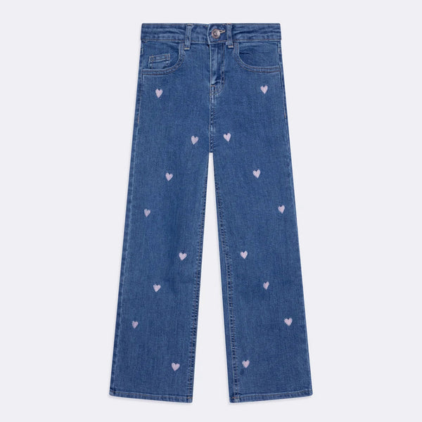 ON LY Denim Blue Heart Embroidery Palazzo