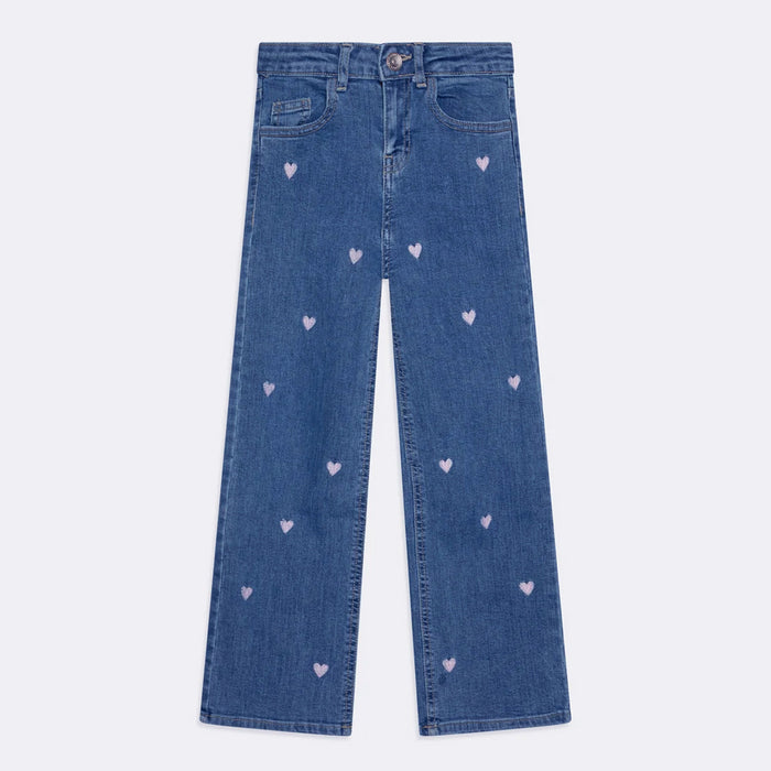 ON LY Denim Blue Heart Embroidery Palazzo