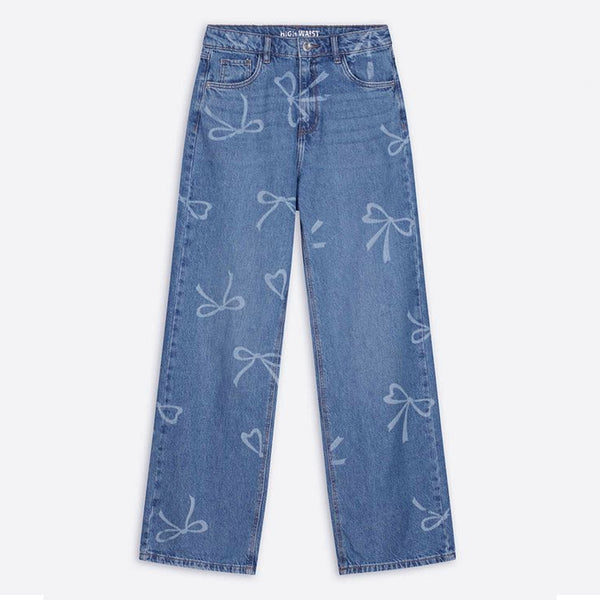 PG OE YG Girl Denim Blue Bow Printed Palazzo