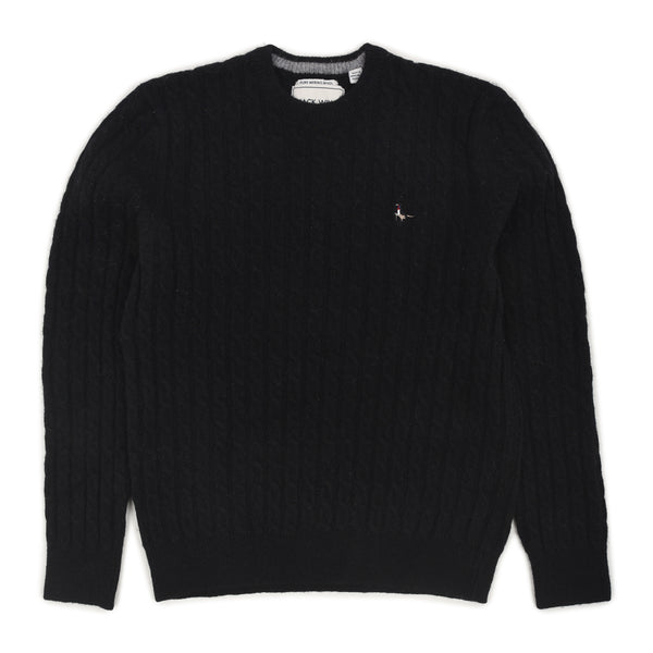 JW Black Cable Crew Knitted Eagle Patch Sweater