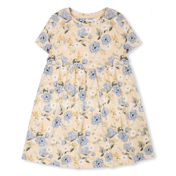 TU Kids Soft Jersey Cotton Skin With Sky Blue Floral Printed Frock - TinyTikes.pk