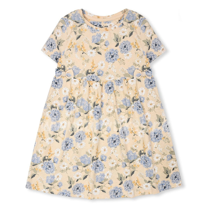 TU Kids Soft Jersey Cotton Skin With Sky Blue Floral Printed Frock - TinyTikes.pk