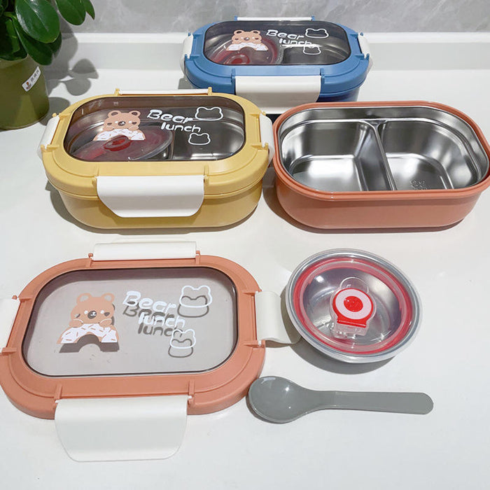 Kids Teddy Bear Printed Stainless Steel Lunch Box-3 Compartment