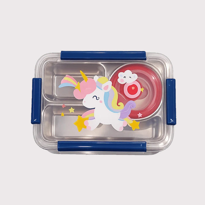 KIDS Unicorn Printed Stainless Steel Lunch Box-3 Food Compartments