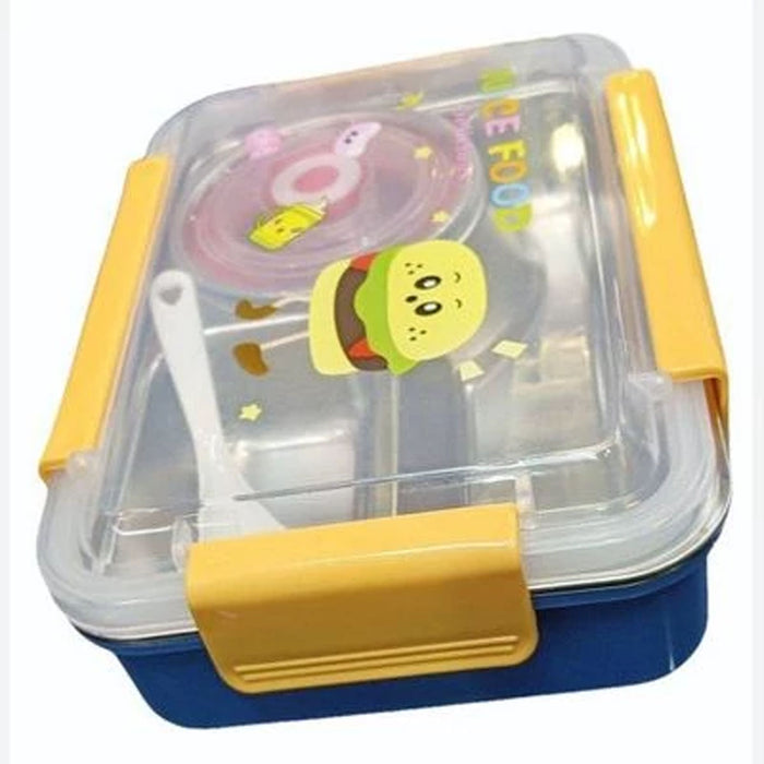 KIDS Delicious Food Printed Stainless Steel Lunch Box-3 Food Compartments