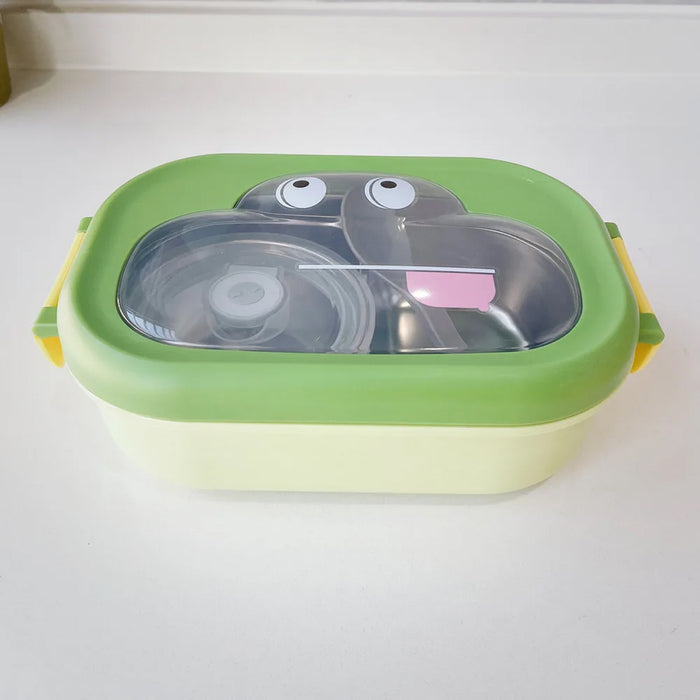 KIDS Frog Design Stainless Steel With Plastic Lunch Box-2 Food Compartments