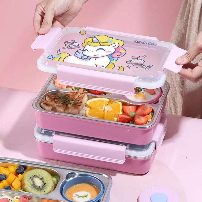 KIDS Unicorn Printed Stainless Steel Lunch Box -3 Food Compartments