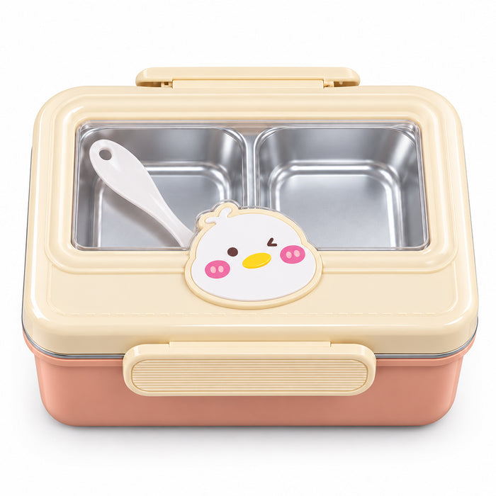 KIDS Chick Fce Design Stainless Steel Lunch Box-2 Food Compartments