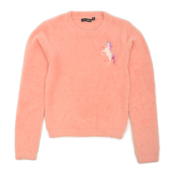 LB Girl Rabbit Wole Pink Embroidered Unicorn Sweater