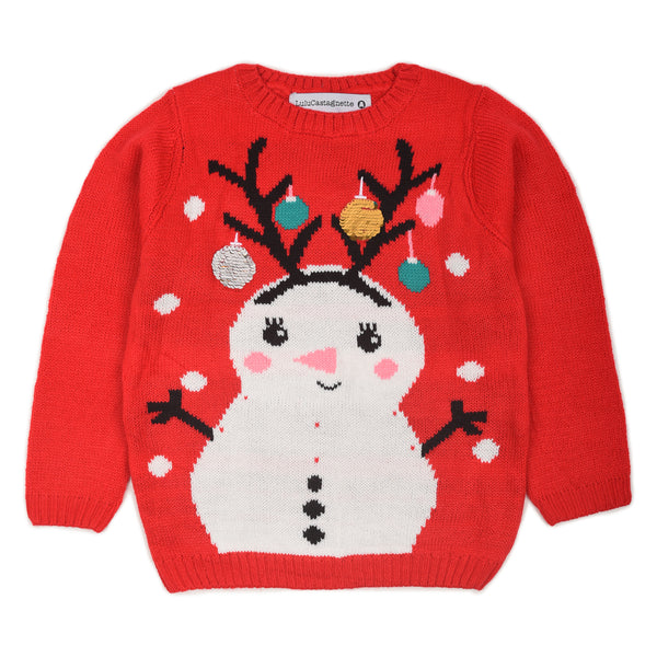 LCG  Red Sequin Snow Man Sweater - TinyTikes.pk