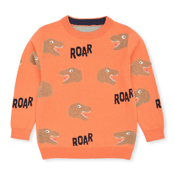 MC Boy Boy Orange With Brown Dino Roar Sweater