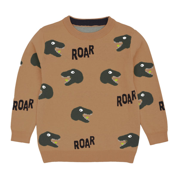 MC Boy Brown With Green Dino Roar Sweater