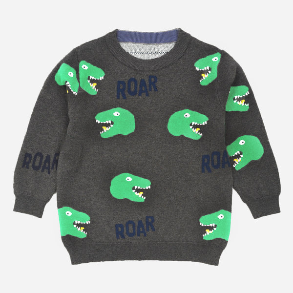 MC Boy Dark Grey Dino Roar Sweater