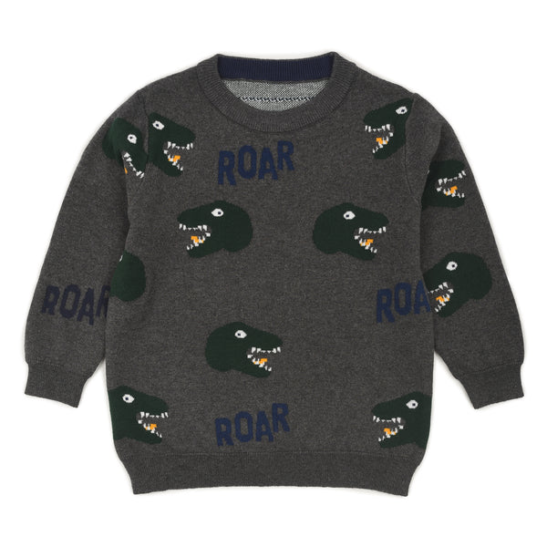 MC Boy Green Dino Roar Grey Sweater