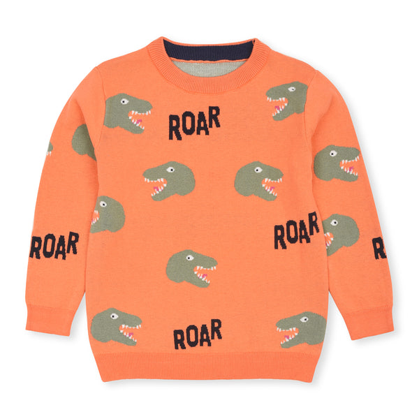 MC Boy Orange Green Dino Roar Sweater