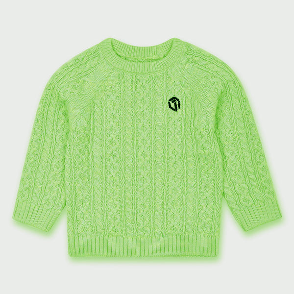 MC Girl Cable Crew Green Embroidered Knitted Sweater - TinyTikes.pk