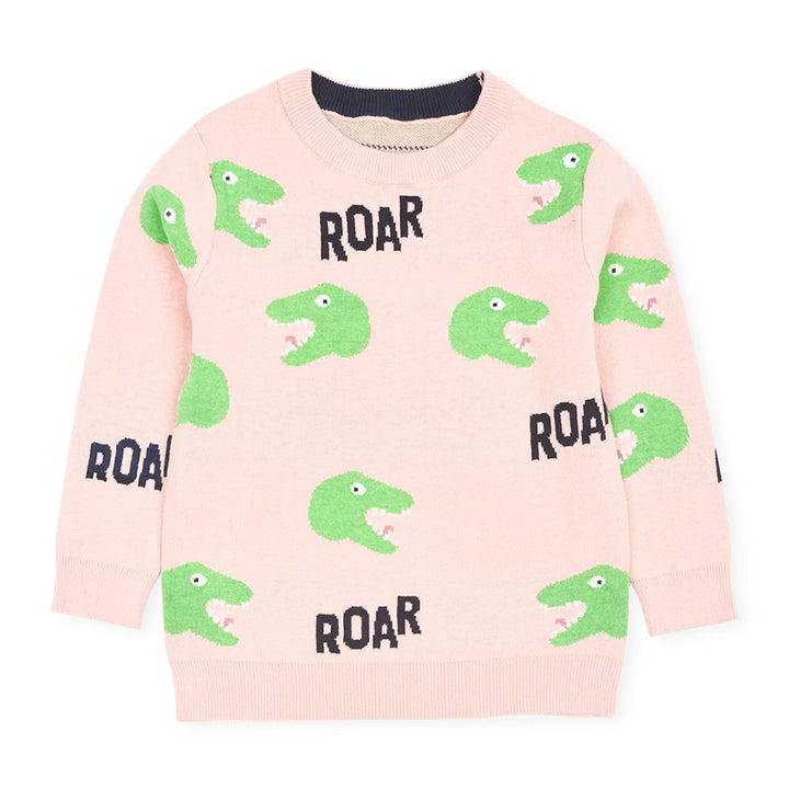 MC Girl Light Pink Dino Roar Sweater - TinyTikes.pk