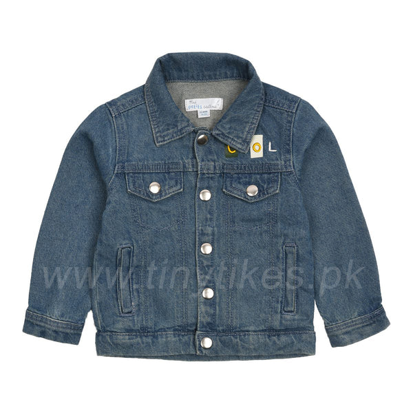 M E O Girl Blue Denim Jacket With Embroidered Safari On Back - TinyTikes.pk