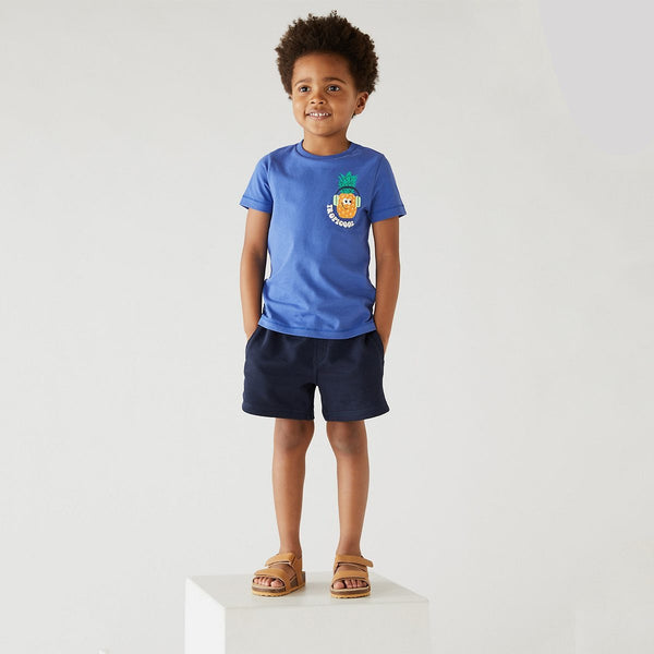 MS Blue Jersey Cotton Short Sleeves T-Shirt With Pineapple Print - TinyTikes.pk