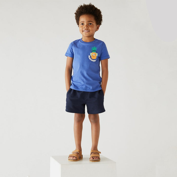 MS Blue Jersey Cotton Short Sleeves T-Shirt With Pineapple Print - TinyTikes.pk