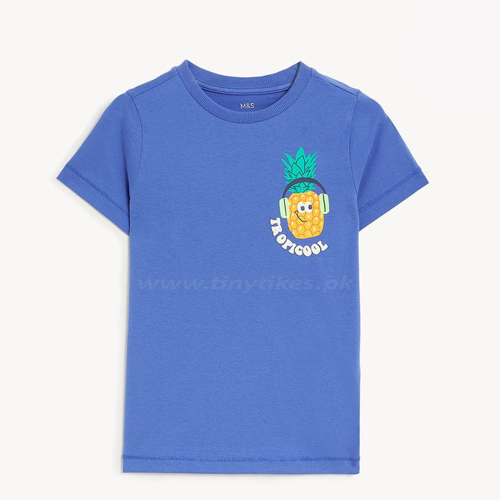 MS Blue Jersey Cotton Short Sleeves T-Shirt With Pineapple Print - TinyTikes.pk
