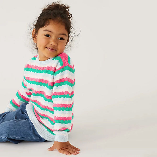 MS Girl Multi Color Striped Geo Sweater