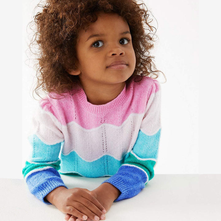 MS Girl Striped Pullover MultiColor Sweater - TinyTikes.pk