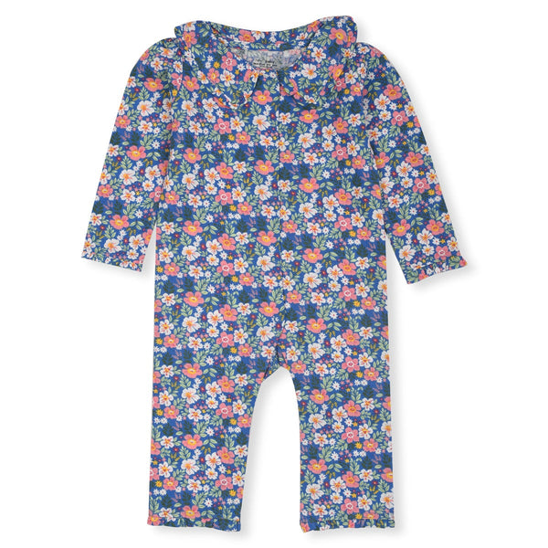 NXT Girl Floral Printed Blue Cotton Romper