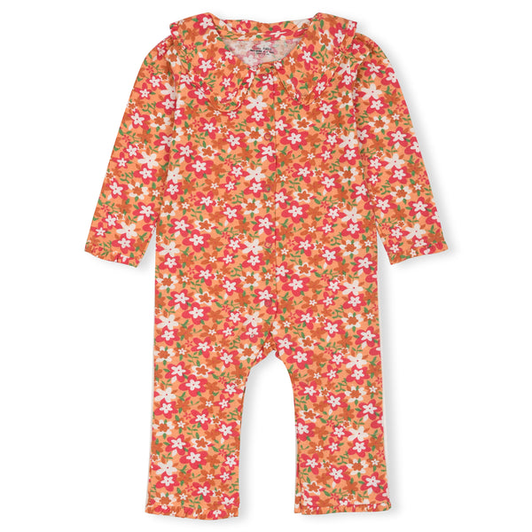 NXT Girl Floral Printed Orange Cotton Romper