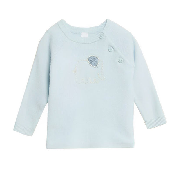 NXT Girl Sky Blue Elephant Embroidered Knitted Sweater