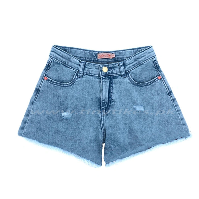 OM Denim Blue Ruff & Tuff Short For Girls - TinyTikes.pk