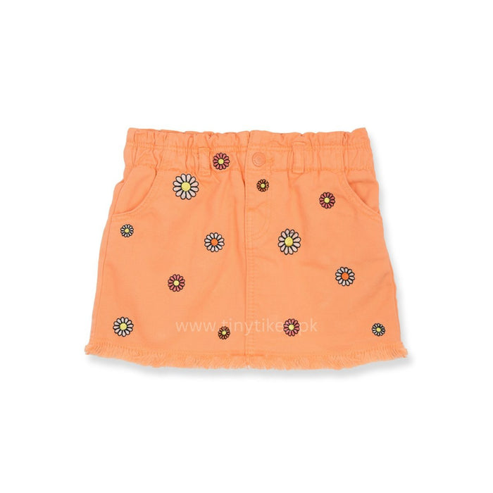 OM Denim Orange Skirt With Embroidered Floral - TinyTikes.pk