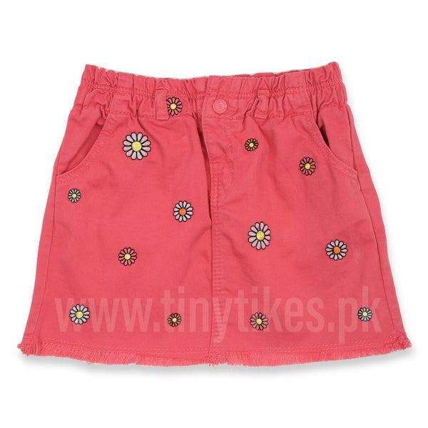 OM Denim Pink Skirt With Embroidered Floral - TinyTikes.pk