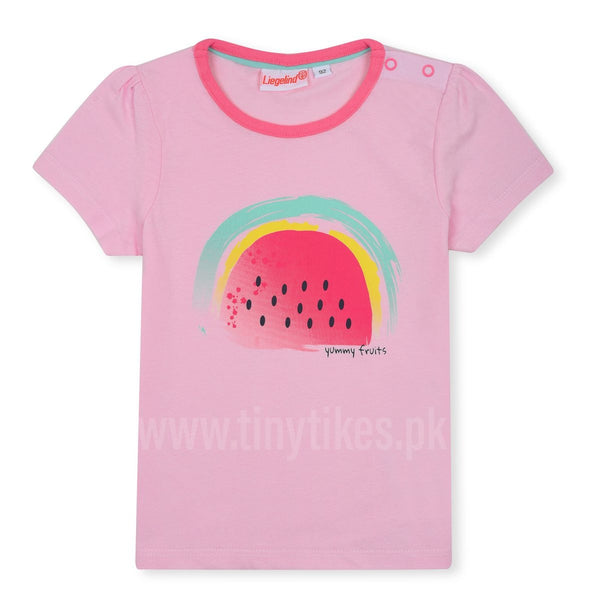 LGND Organic Cotton Half Sleeves Light Pink T-Shirt For Girl With Water Melon - TinyTikes.pk