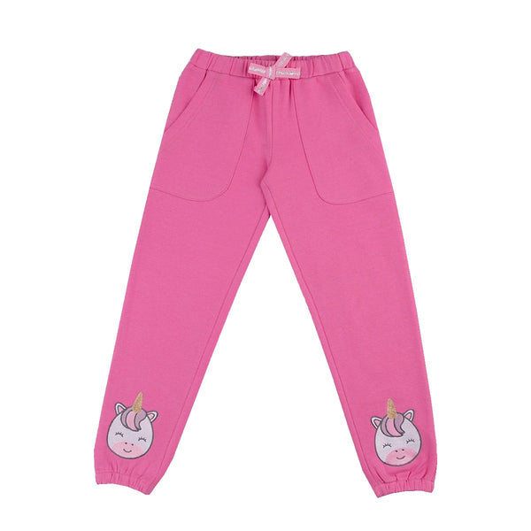 PRE NA TAL Girl Pink Embroidered Unicorn On Bottom Inner Fleece Trouser