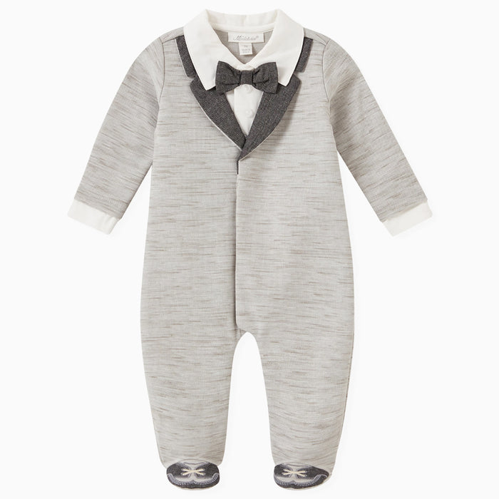 Boy Elegant Grey with Bow Tie & Tuxedo Style Romper
