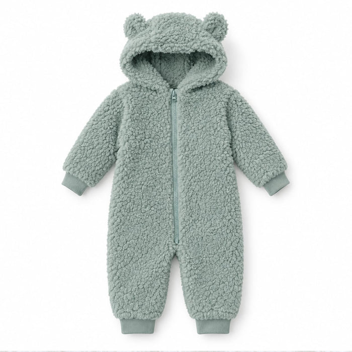 Boy See Green Sherpa Furry Zipper Romper