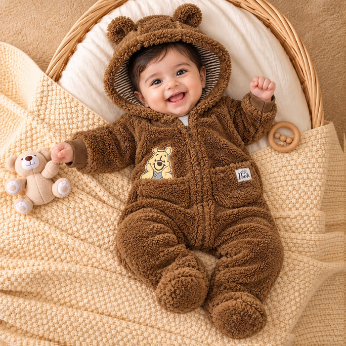 DSN Boy Brown Pooh Applique On Pocket Zipper Shepra Romper